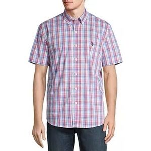 New U.S. Polo Assn. No Mens Classic Fit Short Sleeve Plaid Button-Down Shirt​